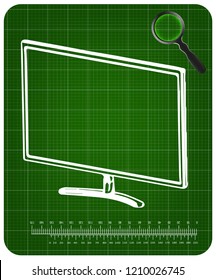 3d model of the monitor on a green background. Drawing