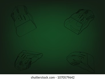 3d model of a mouse on a green background. Drawing