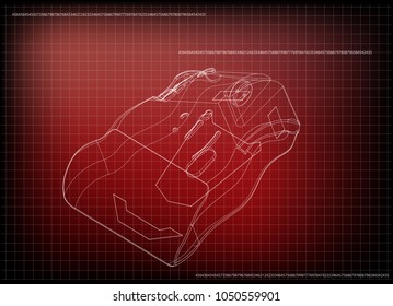 3d model of a mouse on a red background. Drawing