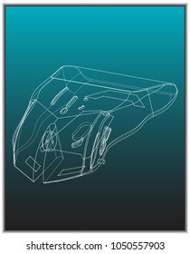 3d model of a mouse on a turquoise background. Drawing