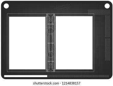 3d model of notebook on a black background. Drawing