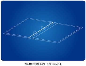 3d model of notebook on a blue background. Drawing
