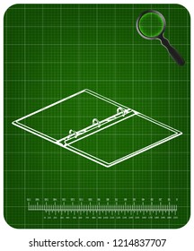 3d model of notebook on a green background. Drawing