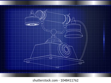 3d model of phone on a blue background. Drawing