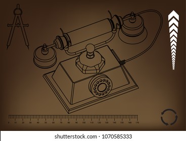 3d model of phone on a brown background. Drawing
