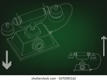 3d model of phone on a green background. Drawing