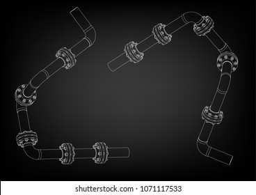 3d model of an pipeline on a black background. Drawing