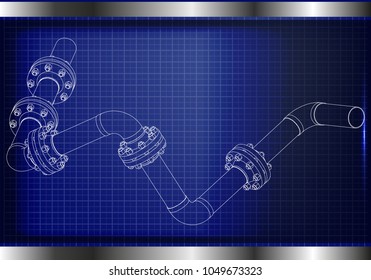 3d model of an pipeline on a blue background. Drawing