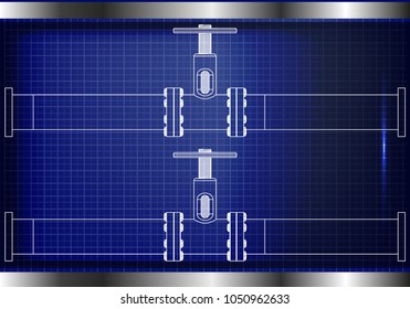 3d model of an pipeline on a blue background. Drawing