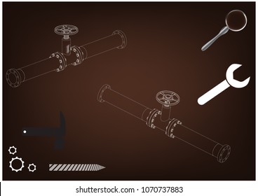 3d model of an pipeline on a brown background. Drawing