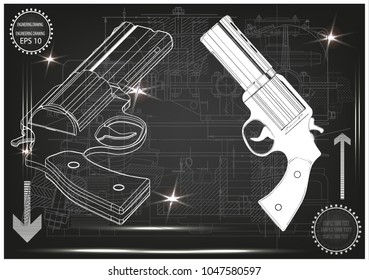 3d model of a pistol on a black background. Drawing