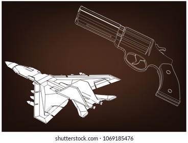 3d model of a pistol on a brown background. Aircraft 