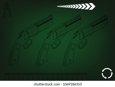 3d model of a pistol on a green background. Drawing
