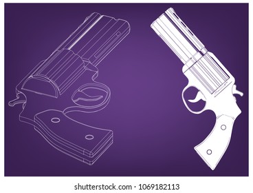 3d model of a pistol on a purple background. Drawing