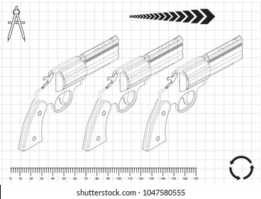 3d model of a pistol on a white background. Drawing