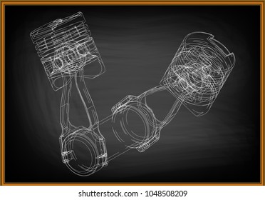 3d model of piston on black background. Drawing