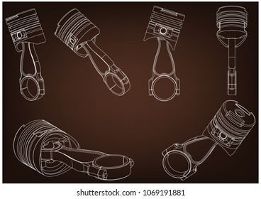 3d model of piston on brown background. Drawing