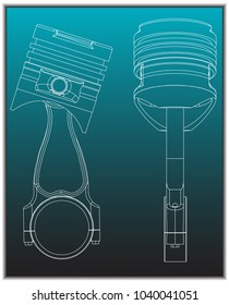 3d model of piston on turquoise background. Drawing
