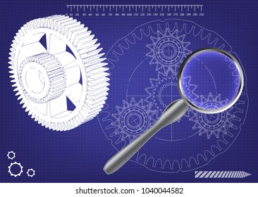 3d model of the planetary mechanism on a blue background. Gear