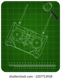 3d model of radio remote control on a green background. Drawing