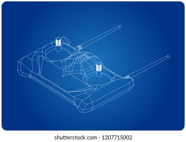Modelo 3D de control remoto de radio sobre un fondo azul. Dibujo