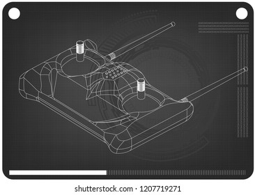 3d model of radio remote control on a black background. Drawing
