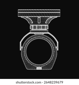 A 3D model of a ring-shaped CCTV camera blueprint on a black background, featuring intricate mechanical details and realistic textures. The design highlights precision engineering with visible.