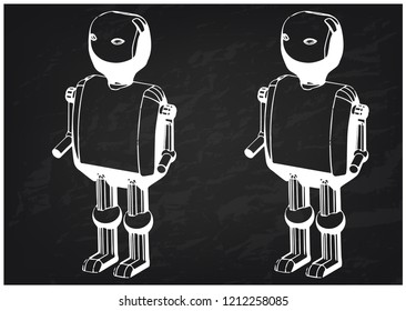 3d model of the robot on a black background. Drawing