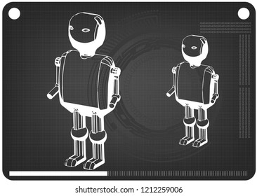 3d model of the robot on a black background. Drawing