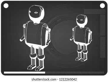 3d model of the robot on a black background. Drawing