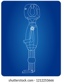 3d model of the robot on a blue background. Drawing