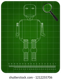 3d model of the robot on a green background. Drawing