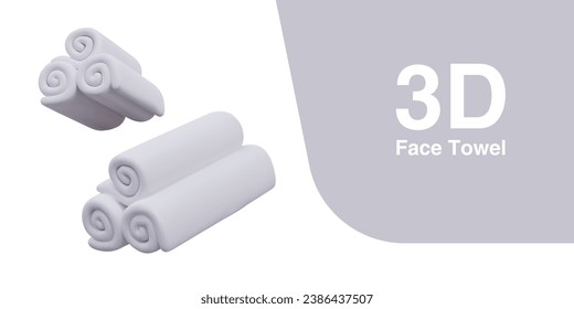 3D model of rolled towel. White bathroom textiles, unmarked. Place for logo. Volumetric icon for shop of bath accessories. Hygiene of face skin. Isolated vector image