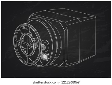 3d model of the safe on a black background. Drawing