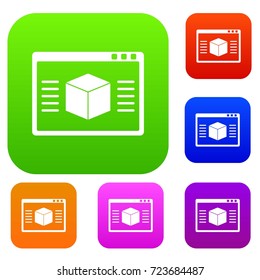 3d model set icon color in flat style isolated on white. Collection sings vector illustration