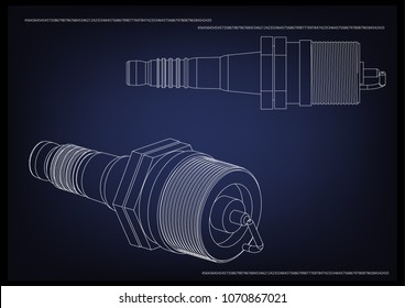 3d Model Of The Spark Plug On A Blue Background. Drawing