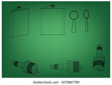 3d model of the spark plug on a green background. Drawing
