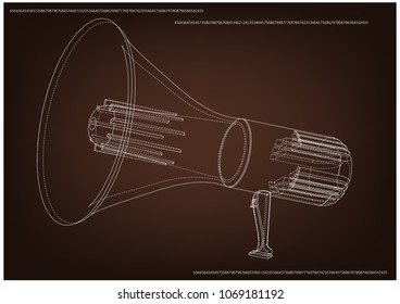 3d model of a speaker on a brown background. Drawing