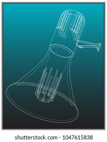 3d model of a speaker on a turquoise background. Drawing