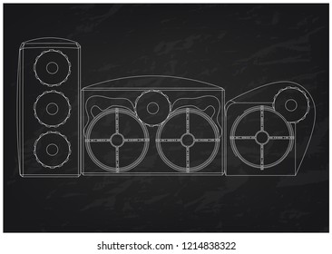 3d model of speaker system on a black background