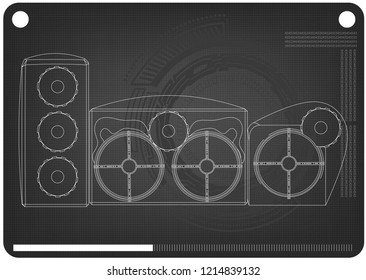 3d model of speaker system on a black background