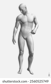 3D model of a standing man in full height. Stipple effect. Vector for brochure, flyer, presentation or banner.