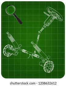 3d model of steering column and car suspension on green background