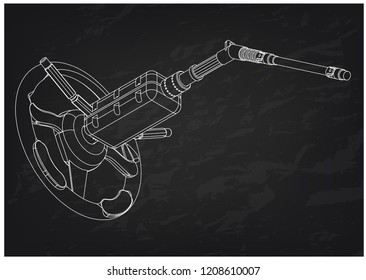 3d model of the steering column on a black background. Drawing