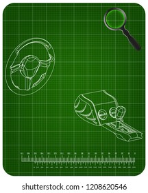 3d model of steering and gearbox on a green background.