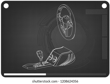 3d model of steering and gearbox on a black background.