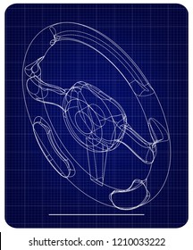 3d model steering on a blue background. Drawing