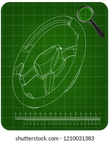3d model steering on a green background. Drawing
