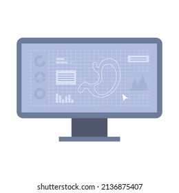 3D Model Of Stomach On Computer Screen For Bioprinting. Medical Program, Diagnostics, Research. Organ Transplantation Concept