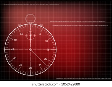 3d model of a stopwatch on a red background. Drawing